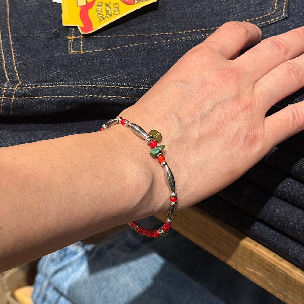 【SUN HOUSE 別注】SunKu - Pipe Beads Bracelet - White heart - SKSH26-01-R