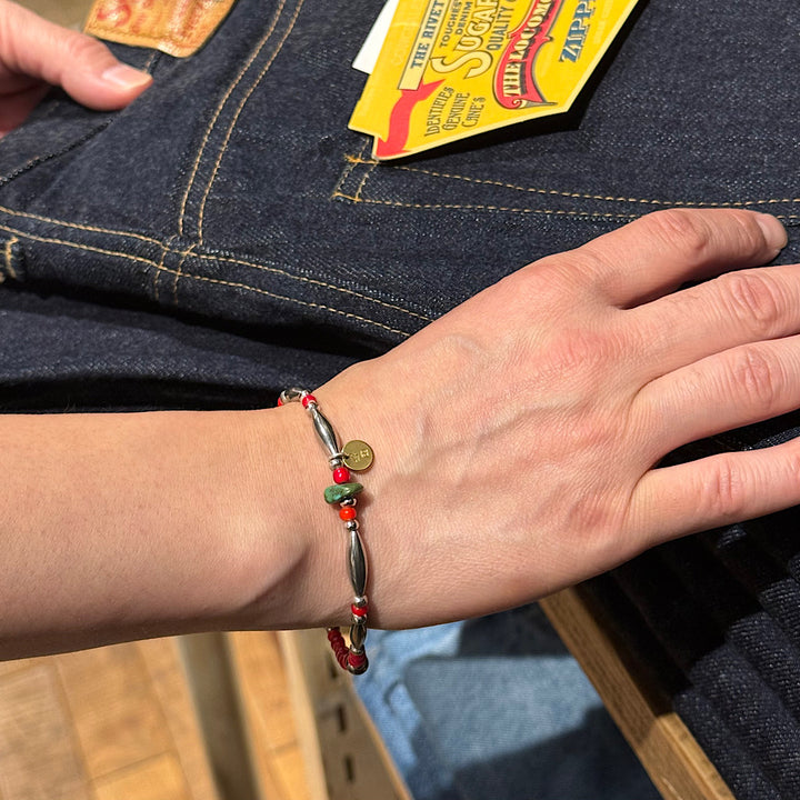 【SUN HOUSE 別注】SunKu - Pipe Beads Bracelet - White heart - SKSH26-01-R