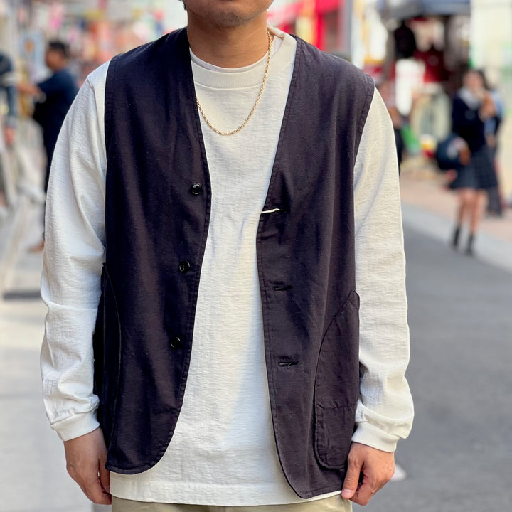 GOLD - COTTON X SILK NEP DUCK WORK VEST - GL15476