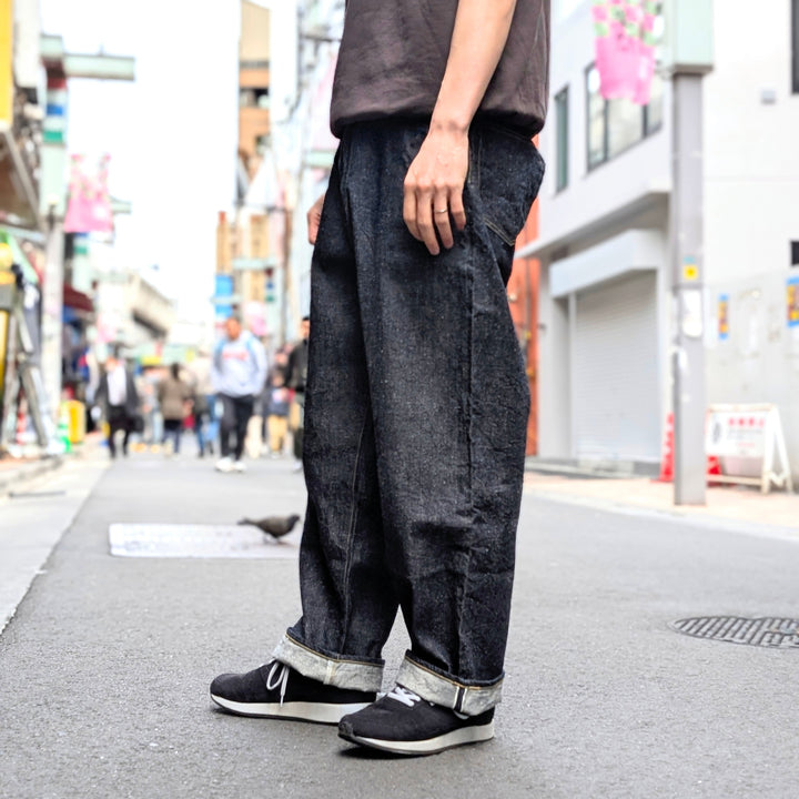 GOLD - RECYCLED WASTE SUVIN COTTON YARN 11.5oz. DENIM 5POCKET WIDE PANTS (ZIPPER FLY) - GL42505A