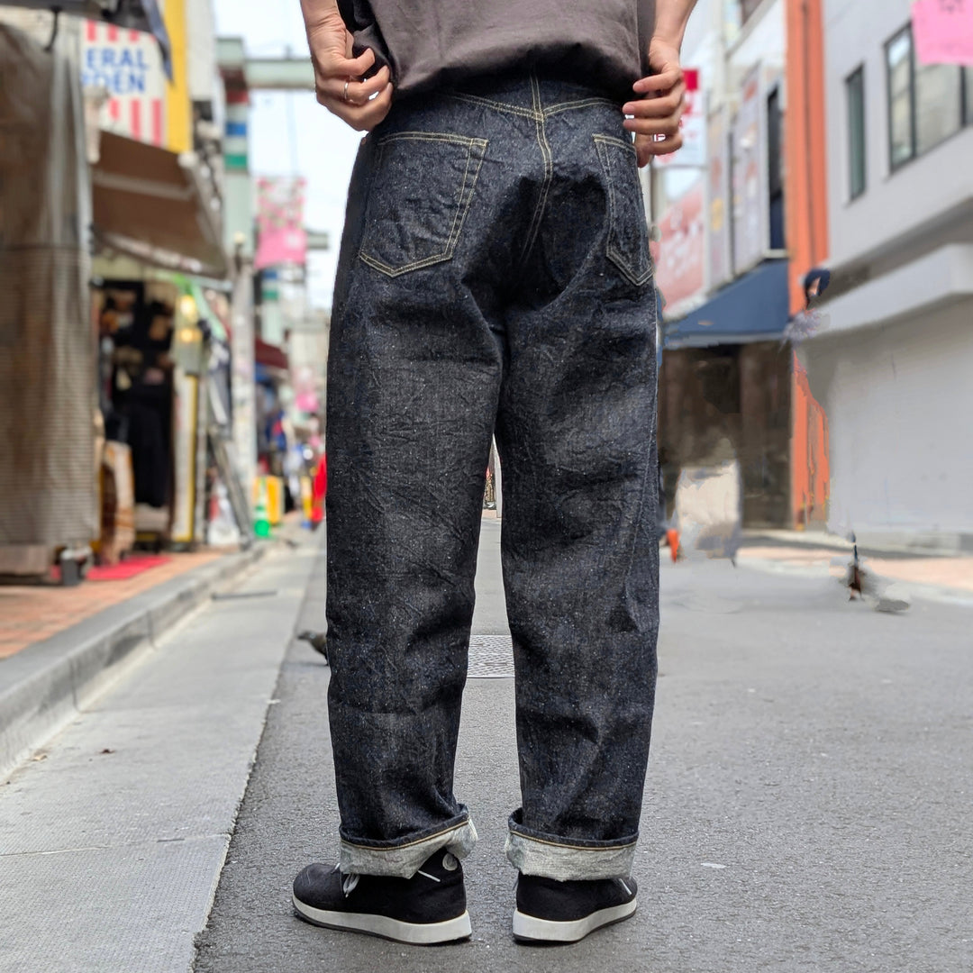 GOLD - RECYCLED WASTE SUVIN COTTON YARN 11.5oz. DENIM 5POCKET WIDE PANTS (ZIPPER FLY) - GL42505A