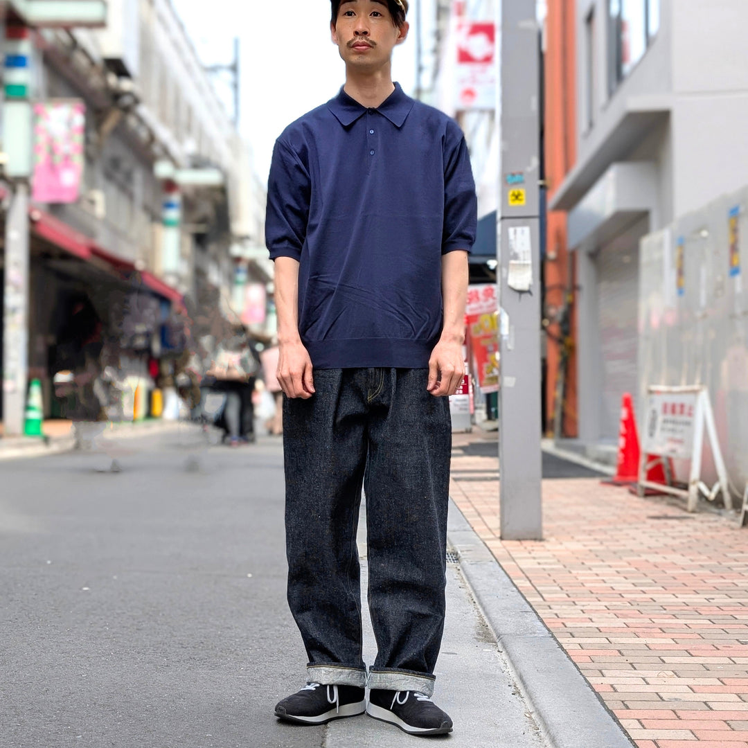 GOLD - RECYCLED WASTE SUVIN COTTON YARN 11.5oz. DENIM 5POCKET WIDE PANTS (ZIPPER FLY) - GL42505A