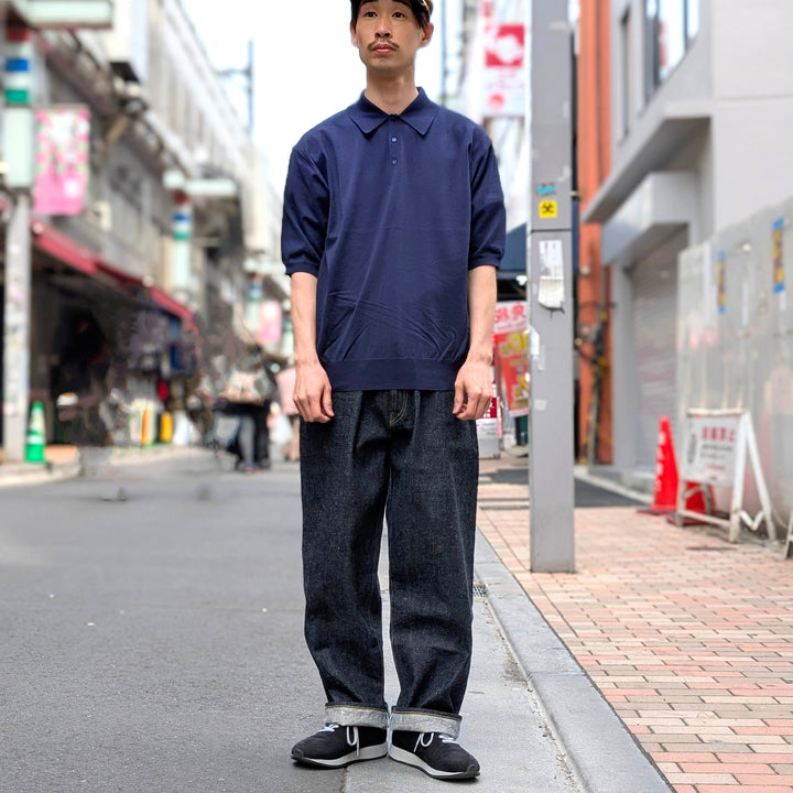 GOLD - RECYCLED WASTE SUVIN COTTON YARN 11.5oz. DENIM 5POCKET WIDE PANTS (ZIPPER FLY) - GL42505A
