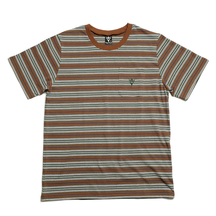 South2 West8 - S/S Round Pocket Tee - Cotton Multi Narrow Stripe Jersey - SX742