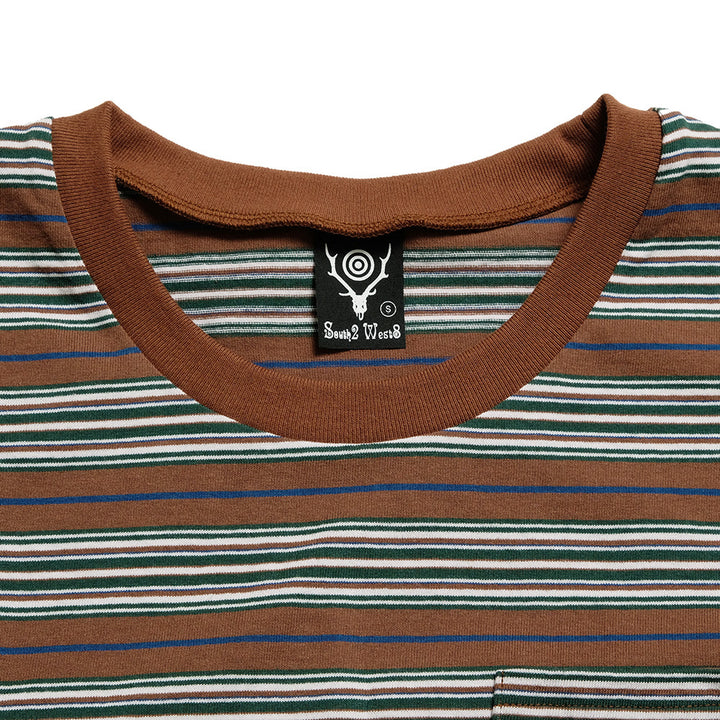 South2 West8 - S/S Round Pocket Tee - Cotton Multi Narrow Stripe Jersey - SX742