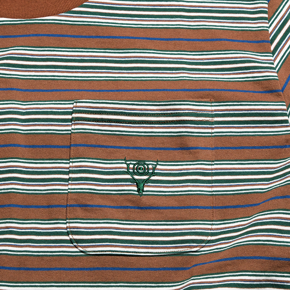 South2 West8 - S/S Round Pocket Tee - Cotton Multi Narrow Stripe Jersey - SX742