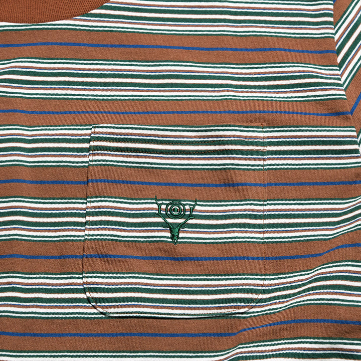 South2 West8 - S/S Round Pocket Tee - Cotton Multi Narrow Stripe Jersey - SX742