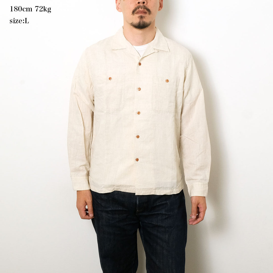 BURGUS PLUS - Open Collar Cotton Linen L/S Shirt - BP26501