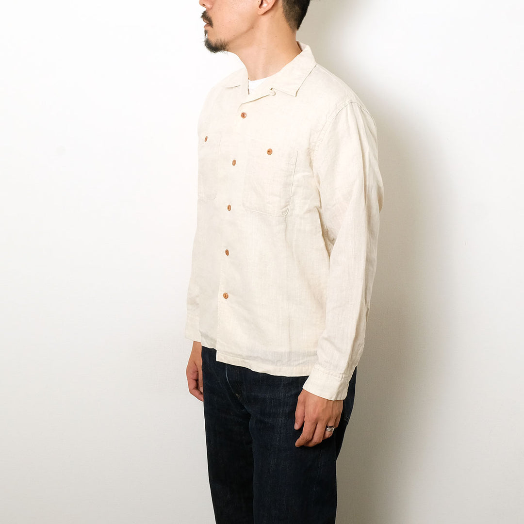 BURGUS PLUS - Open Collar Cotton Linen L/S Shirt - BP26501