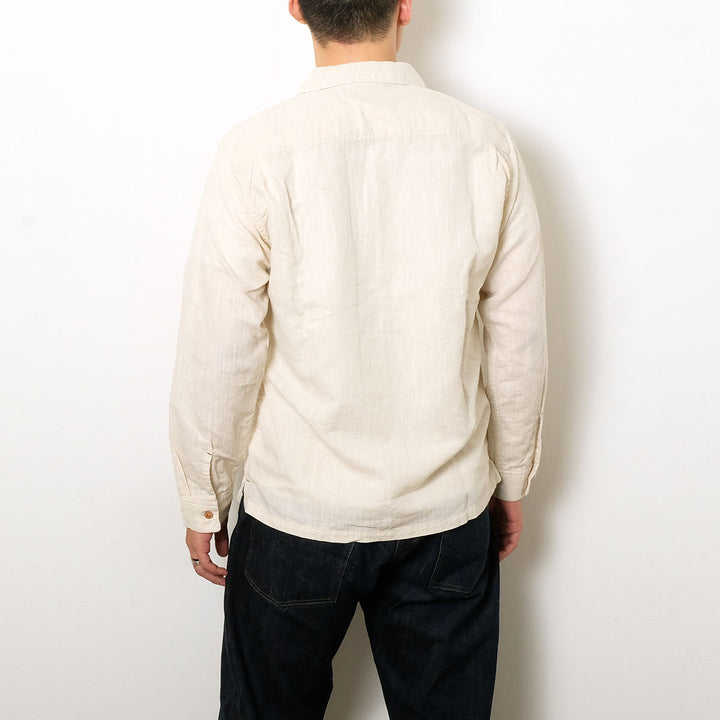 BURGUS PLUS - Open Collar Cotton Linen L/S Shirt - BP26501
