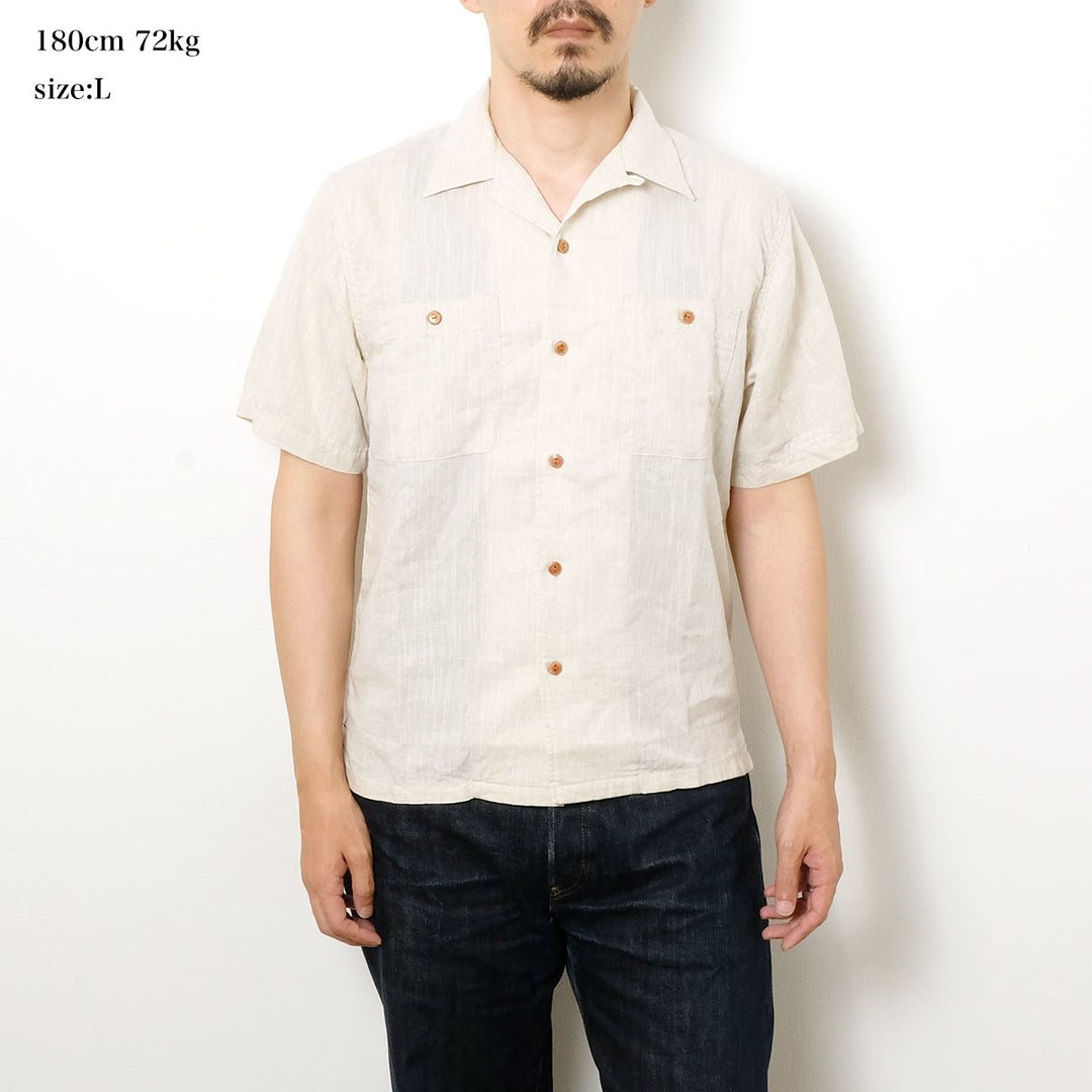 BURGUS PLUS - Open Collar Cotton Linen S/S Shirt - BP26503