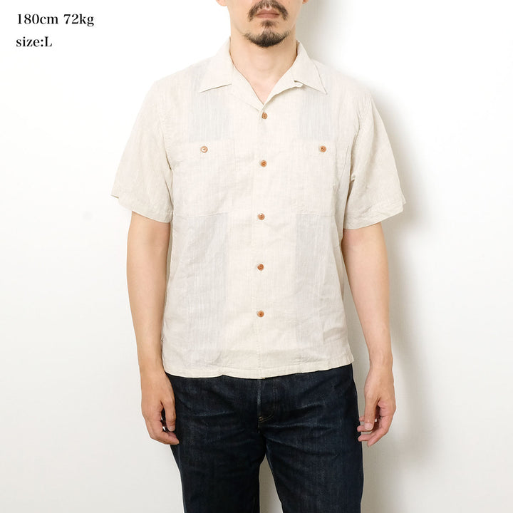 BURGUS PLUS - Open Collar Cotton Linen S/S Shirt - BP26503