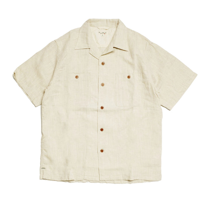 BURGUS PLUS - Open Collar Cotton Linen S/S Shirt - BP26503