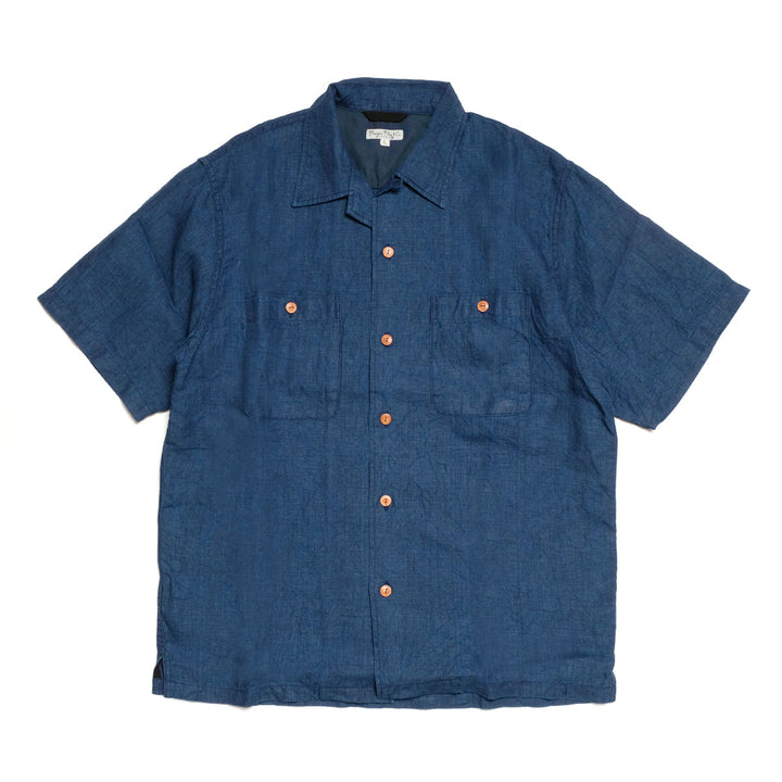 BURGUS PLUS - Indigo Open Collar Linen S/S Shirt - BP26504