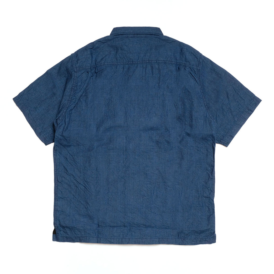 BURGUS PLUS - Indigo Open Collar Linen S/S Shirt - BP26504
