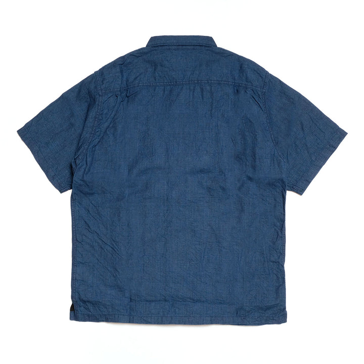 BURGUS PLUS - Indigo Open Collar Linen S/S Shirt - BP26504