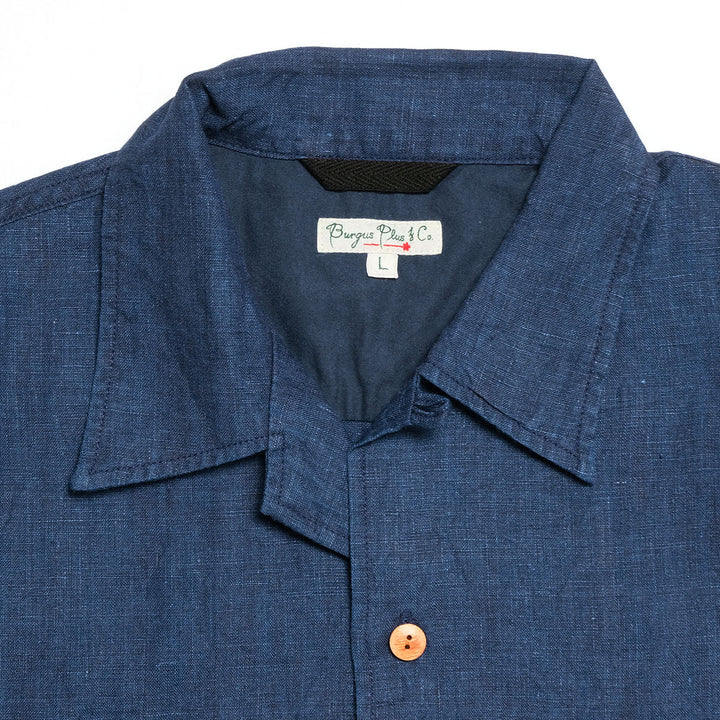 BURGUS PLUS - Indigo Open Collar Linen S/S Shirt - BP26504