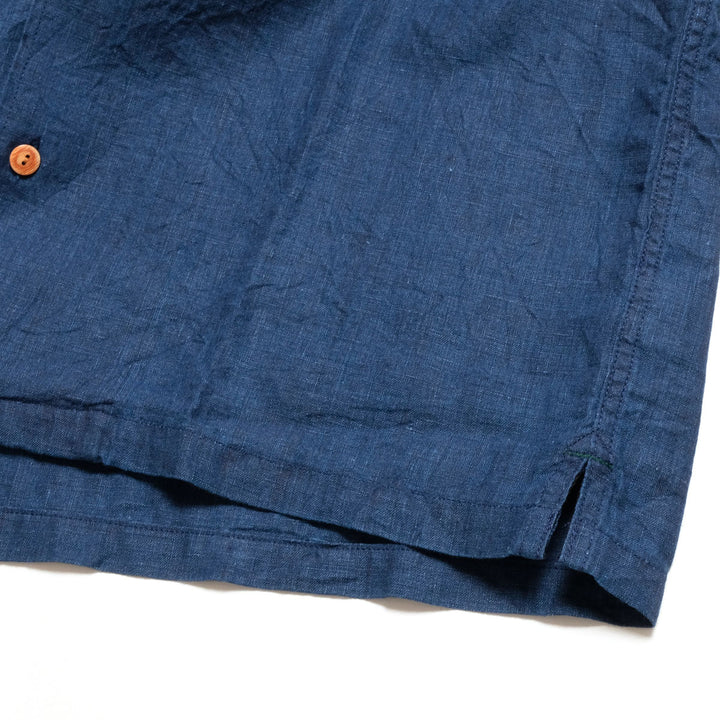 BURGUS PLUS - Indigo Open Collar Linen S/S Shirt - BP26504