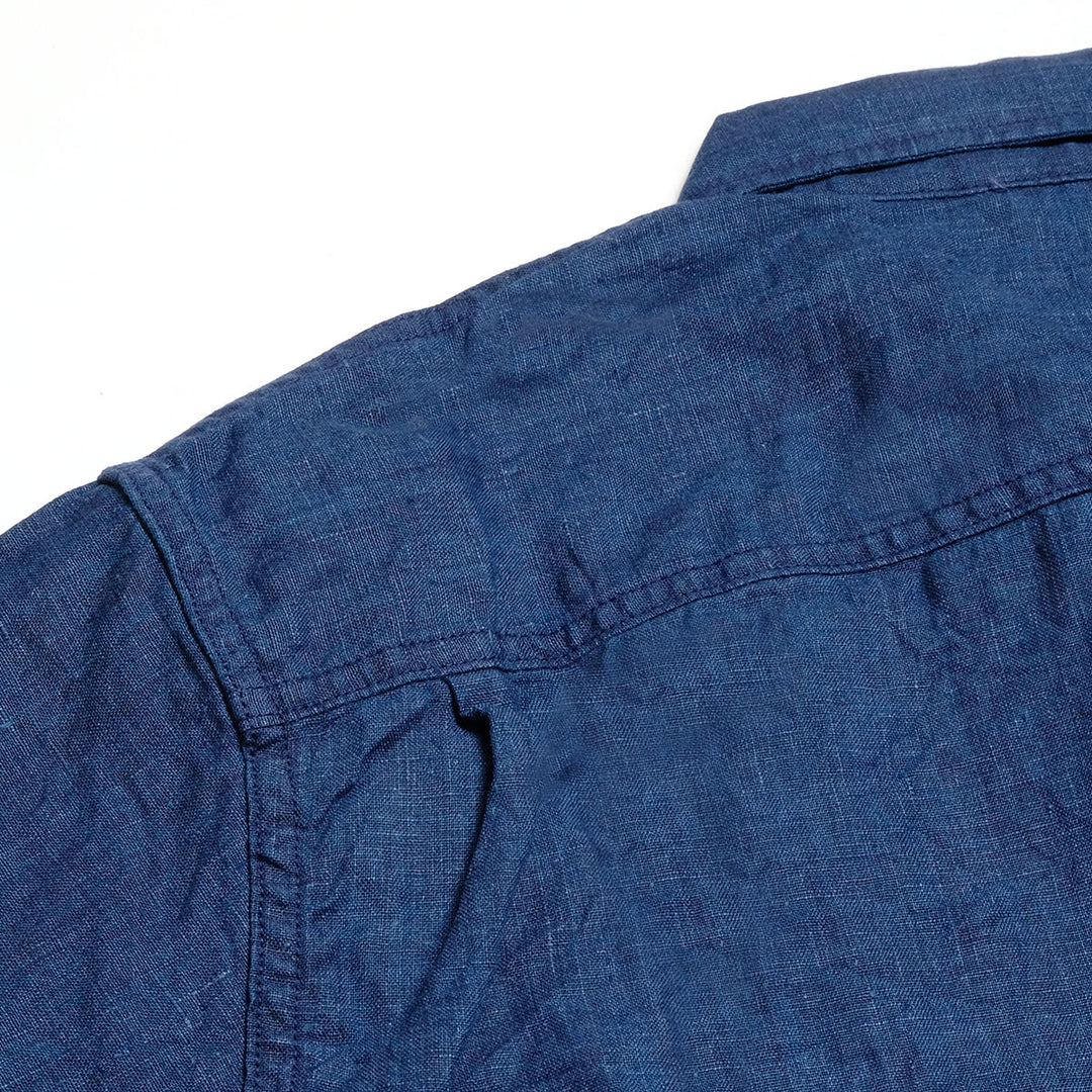 BURGUS PLUS - Indigo Open Collar Linen S/S Shirt - BP26504