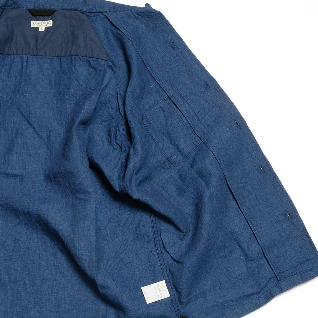 BURGUS PLUS - Indigo Open Collar Linen S/S Shirt - BP26504