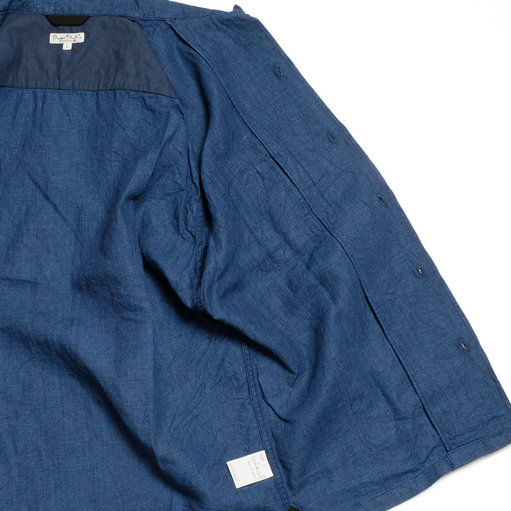 BURGUS PLUS - Indigo Open Collar Linen S/S Shirt - BP26504