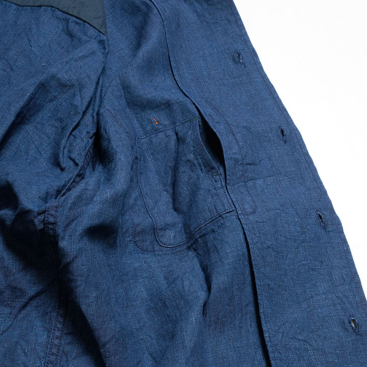 BURGUS PLUS - Indigo Open Collar Linen S/S Shirt - BP26504