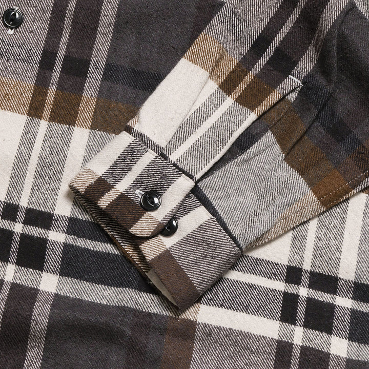 GOLD - COTTON SILK NEP PLAID OPEN SHIRT - GL29754