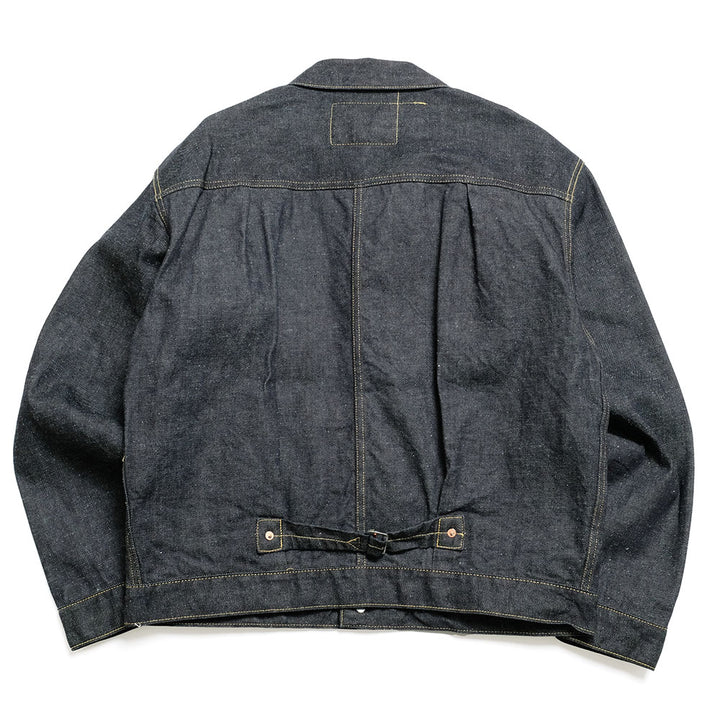 GOLD - RECYCLED WASTE SUVIN COTTON YARN 11.5oz. DENIM PLEATED BLOUSE - GL15470A