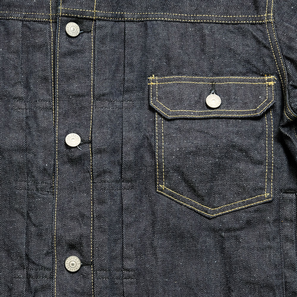 GOLD - RECYCLED WASTE SUVIN COTTON YARN 11.5oz. DENIM PLEATED BLOUSE - GL15470A
