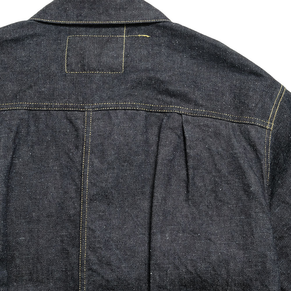 GOLD - RECYCLED WASTE SUVIN COTTON YARN 11.5oz. DENIM PLEATED BLOUSE - GL15470A