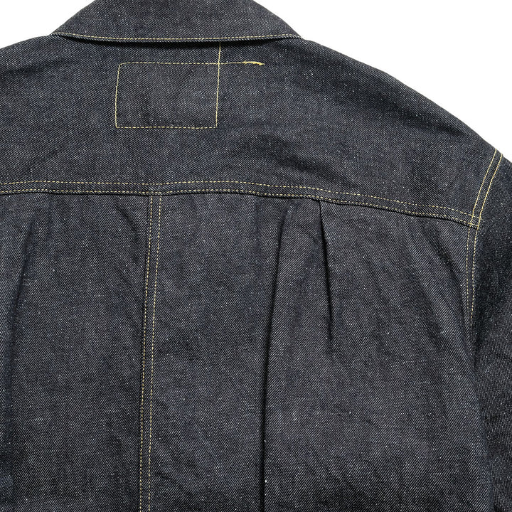 GOLD - RECYCLED WASTE SUVIN COTTON YARN 11.5oz. DENIM PLEATED BLOUSE - GL15470A