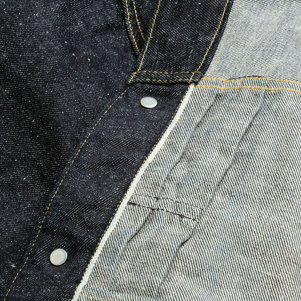 GOLD - RECYCLED WASTE SUVIN COTTON YARN 11.5oz. DENIM PLEATED BLOUSE - GL15470A