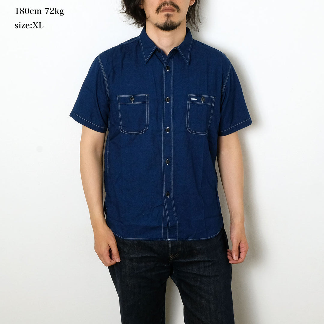 BURGUS PLUS - S/S Indigo × Indigo Chambray Work Shirt - HBP-300CHBS