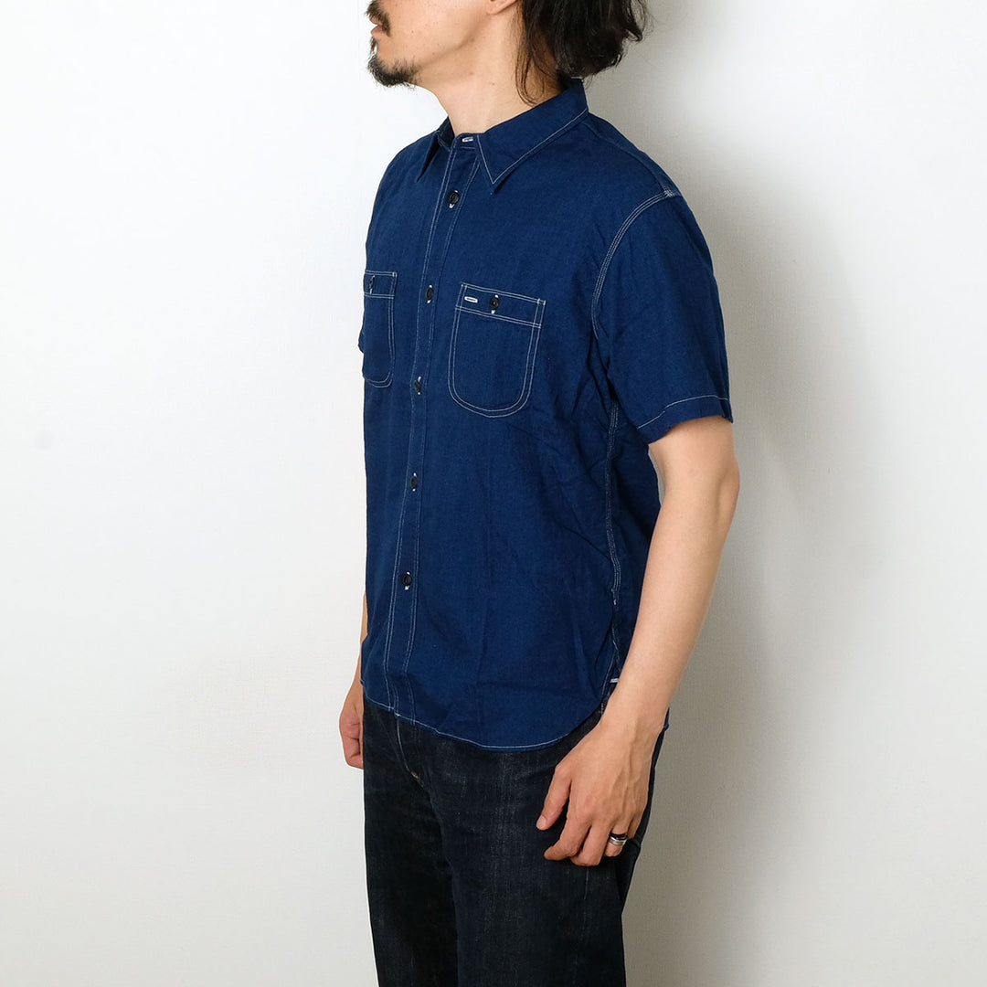 BURGUS PLUS - S/S Indigo × Indigo Chambray Work Shirt - HBP-300CHBS