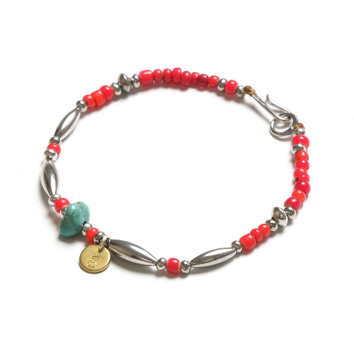 【SUN HOUSE 別注】SunKu - Pipe Beads Bracelet - White heart - SKSH26-01-R