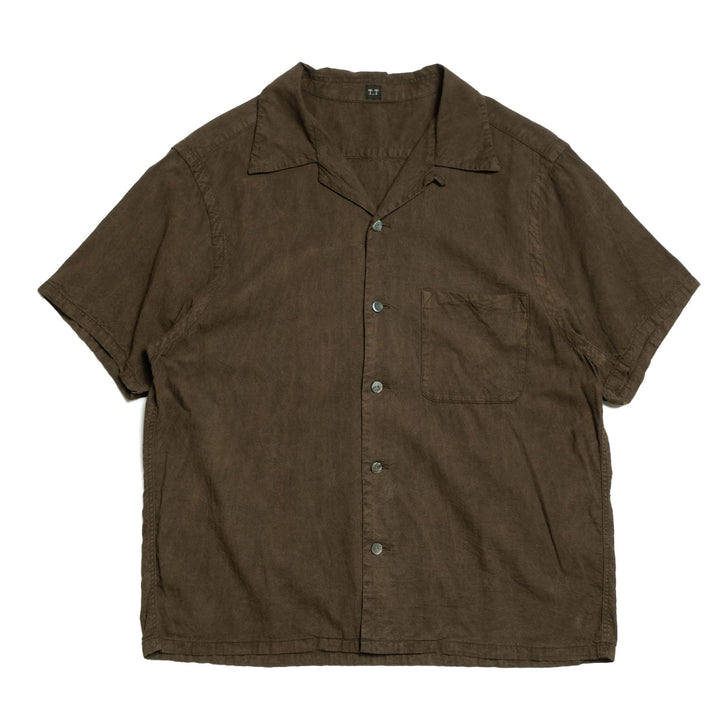T.T - LOT.113 - OPEN COLLAR SHIRT - MUD DYED BROWN - TTSS26113