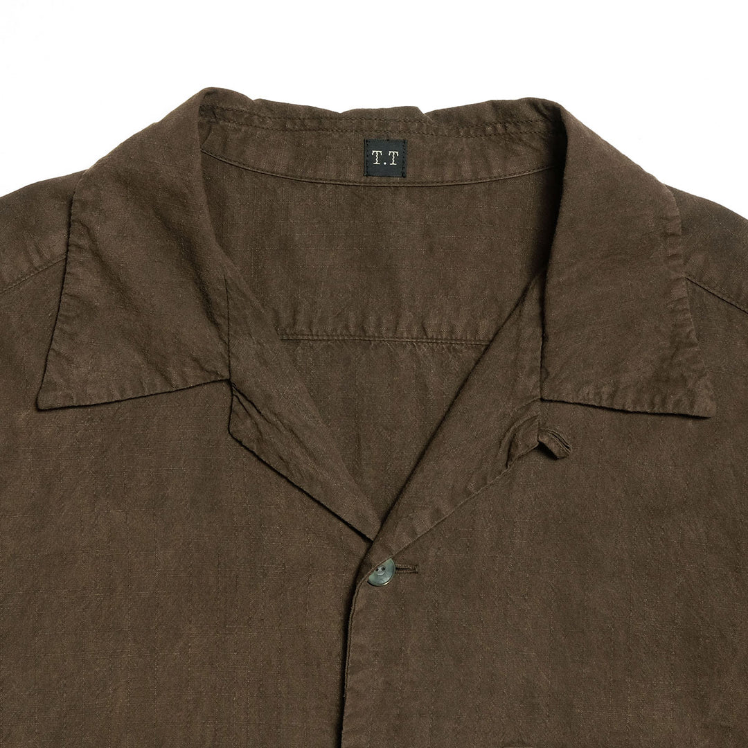 T.T - LOT.113 - OPEN COLLAR SHIRT - MUD DYED BROWN - TTSS26113