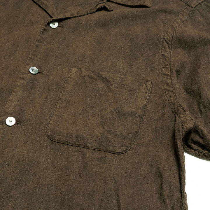 T.T - LOT.113 - OPEN COLLAR SHIRT - MUD DYED BROWN - TTSS26113