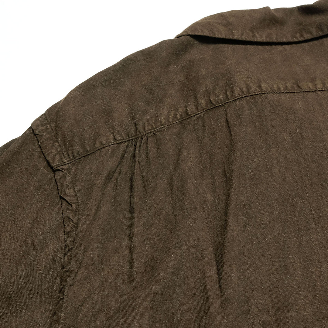 T.T - LOT.113 - OPEN COLLAR SHIRT - MUD DYED BROWN - TTSS26113