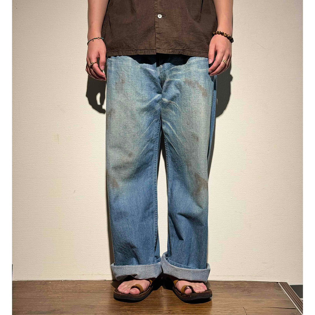 T.T - LOT.717 - PAINTER PANTS WITH BUCKLE - DAMAGED INDIGO - TTSS26717