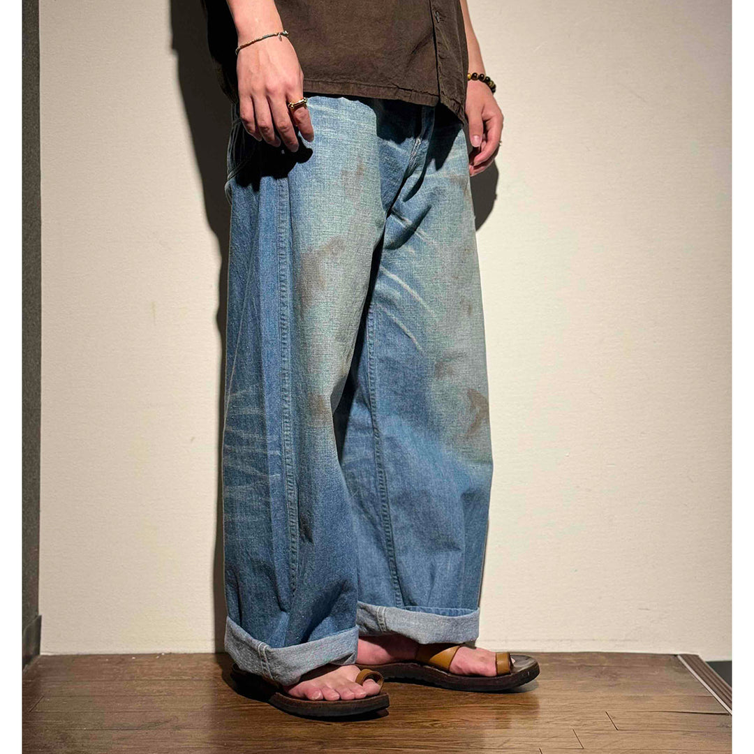T.T - LOT.717 - PAINTER PANTS WITH BUCKLE - DAMAGED INDIGO - TTSS26717