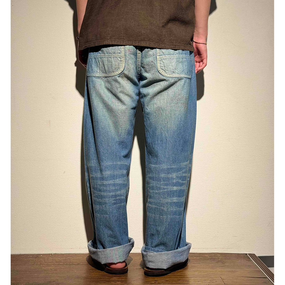 T.T - LOT.717 - PAINTER PANTS WITH BUCKLE - DAMAGED INDIGO - TTSS26717