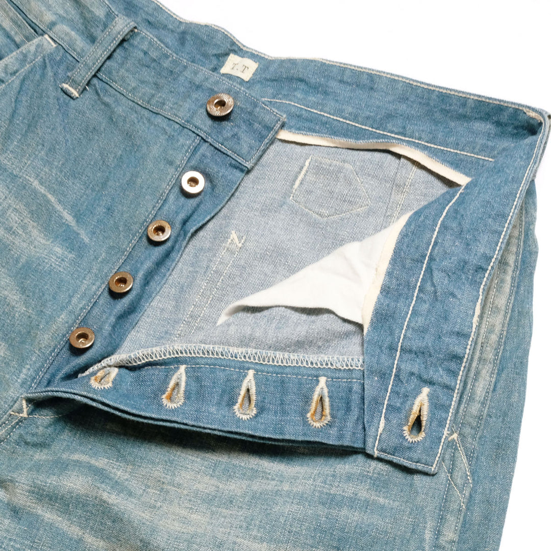 T.T - LOT.717 - PAINTER PANTS WITH BUCKLE - DAMAGED INDIGO - TTSS26717