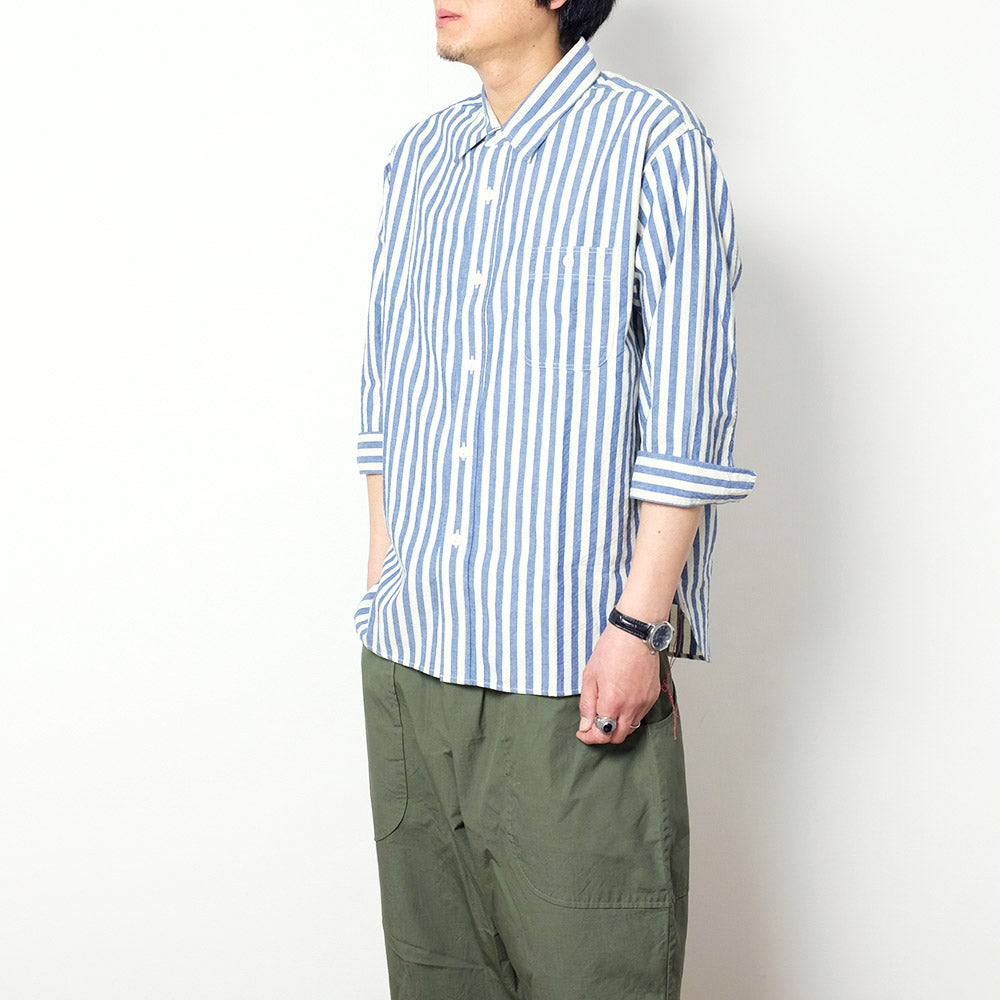 NOBLE MINE - 3/4 SLEEVE WORK SHIRT - Indigo Stripe - Indigo Check