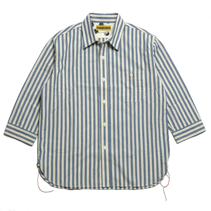 NOBLE MINE - 3/4 SLEEVE WORK SHIRT - Indigo Stripe - Indigo Check