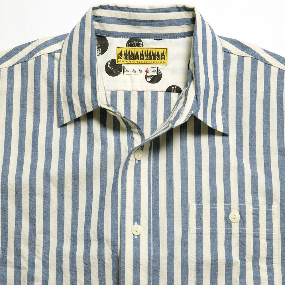 NOBLE MINE - 3/4 SLEEVE WORK SHIRT - Indigo Stripe - Indigo Check