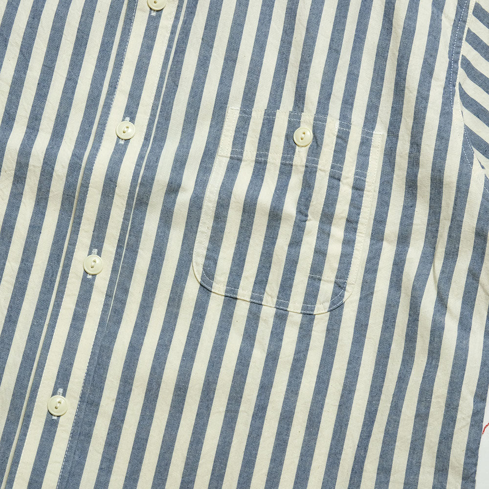 NOBLE MINE - 3/4 SLEEVE WORK SHIRT - Indigo Stripe - Indigo Check