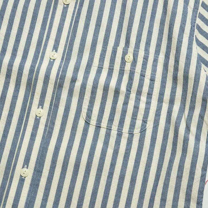 NOBLE MINE - 3/4 SLEEVE WORK SHIRT - Indigo Stripe - Indigo Check