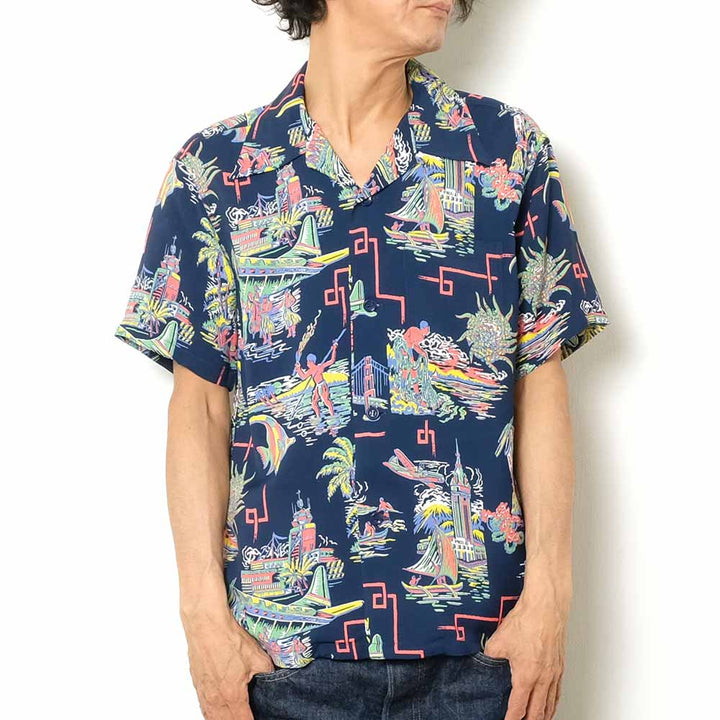 SUN SURF<br>S/S RAYON HAWAIIAN SHIRT<br>"UNITED AIRLINE"