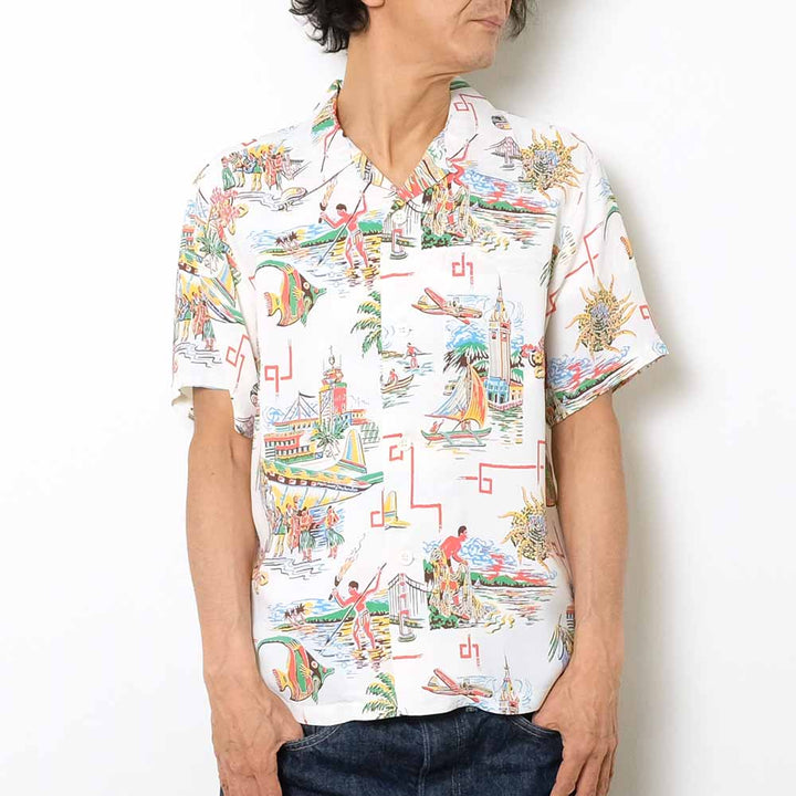 SUN SURF<br>S/S RAYON HAWAIIAN SHIRT<br>"UNITED AIRLINE"